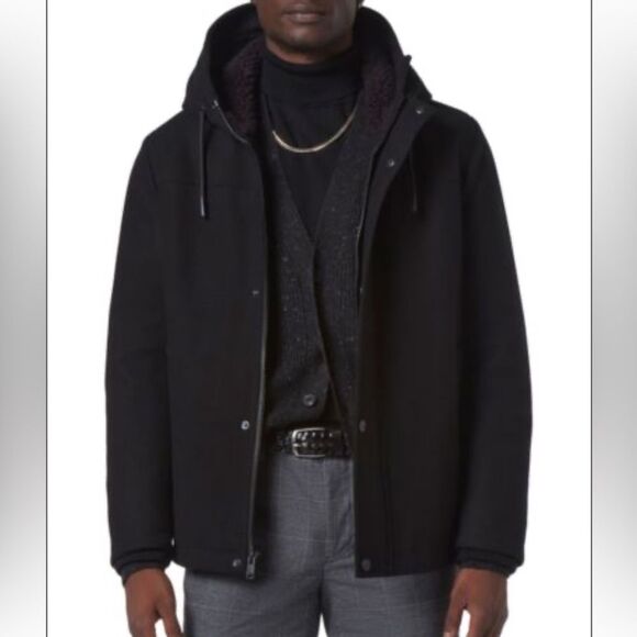 ANDREW MARC Palmer Faux Fur Trim Wool Blend Hooded Jacket Mens XL - Picture 1 of 8